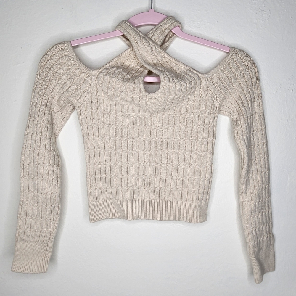ABERCROMBIE & FITCH Cable Knit Twist Halter Sweater Cream Size S